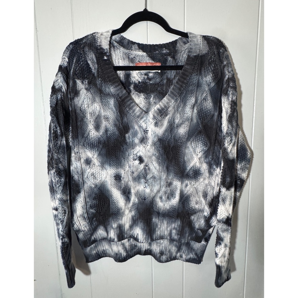 PILCRO ANTHROPOLOGIE Tie Dye Cable Knit V Neck Sweater‎ XS Oversized Hi Low Cozy - Picture 7 of 9